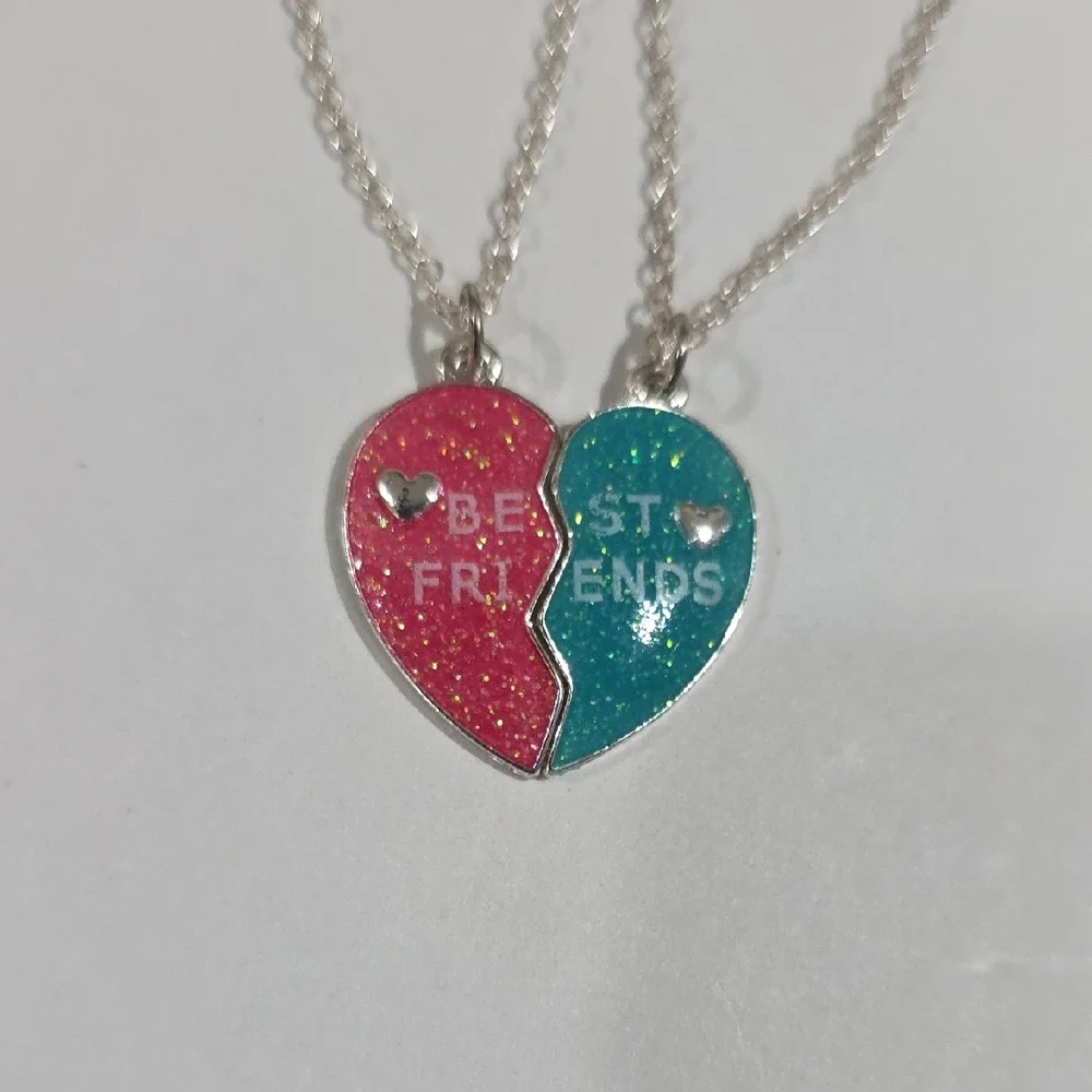 Silver Best Friends Broken Heart Necklace Set – Matching Split Pendant Jewelry